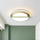 Modern Macaron Iron Ceiling Fixture 16.5’/20.5’ Wide Led Flush Mount Lighting In Green/Grey -