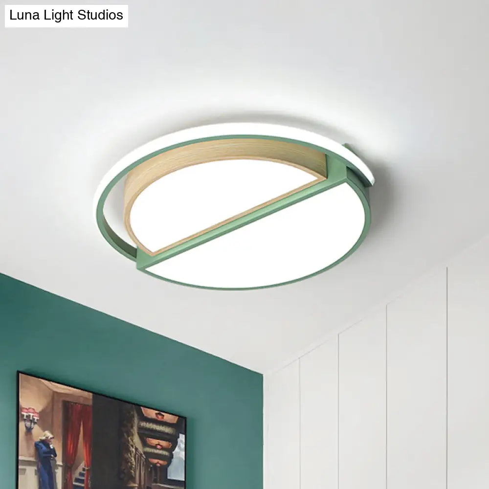 Modern Macaron Iron Ceiling Fixture 16.5’/20.5’ Wide Led Flush Mount Lighting In Green/Grey -