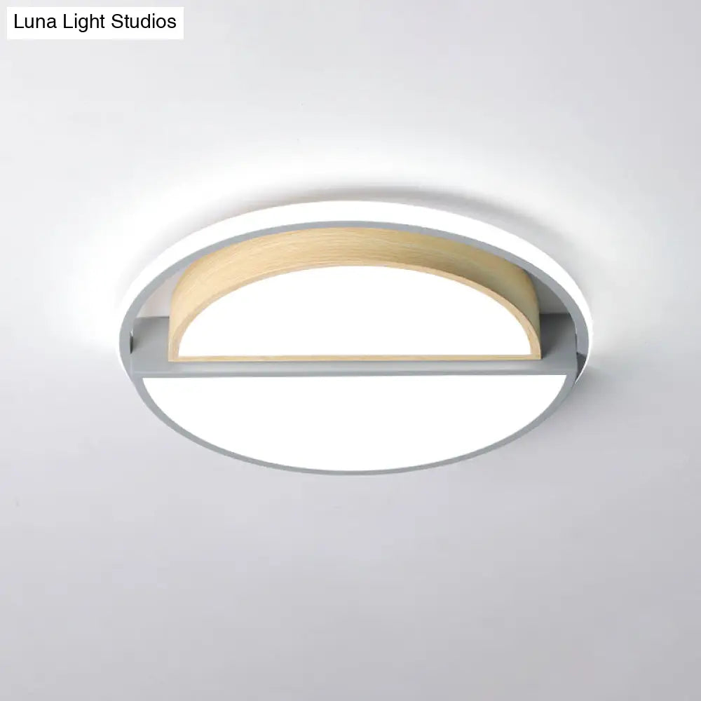 Modern Macaron Iron Ceiling Fixture 16.5’/20.5’ Wide Led Flush Mount Lighting In Green/Grey -
