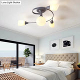 Modern Macaron Twist Semi-Flushmount Ceiling Light For Kitchen Opal Glass And Metal