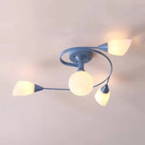 Modern Macaron Twist Semi-Flushmount Ceiling Light For Kitchen Opal Glass And Metal 4 / Blue