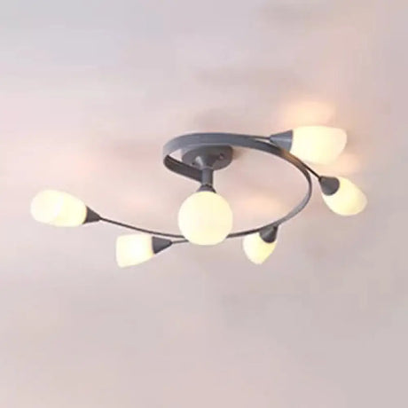 Modern Macaron Twist Semi-Flushmount Ceiling Light For Kitchen Opal Glass And Metal 6 / Grey