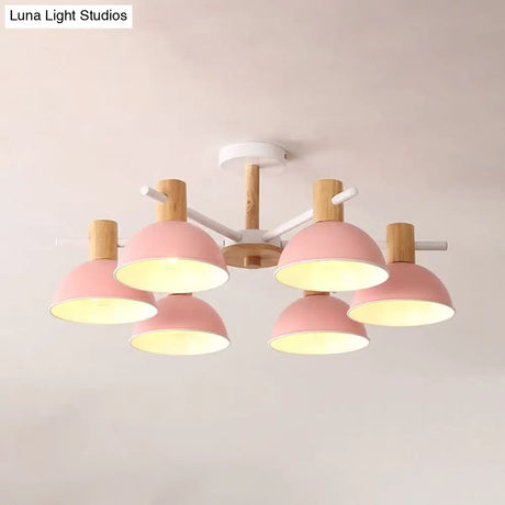 Modern Macaroon Dome Hanging Pendant Light Fixture With 6 Bulbs For Living Room