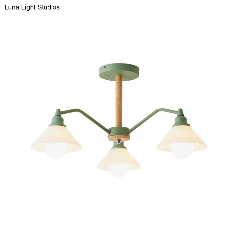 Modern Metal 3-Light Conical Shade Bedroom Hanging Lamp