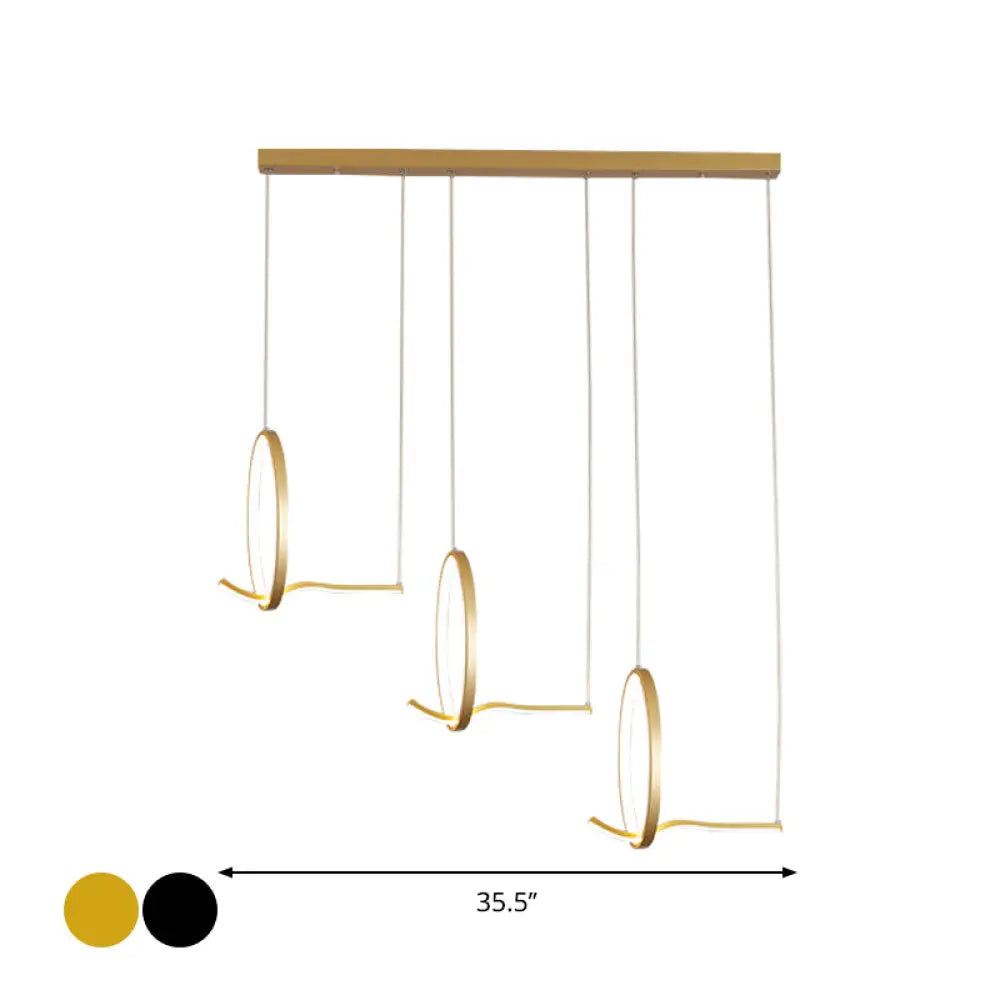 Modernist Led Hanging Chandelier Lamp Kit In Black/Gold With Metallic 3-Ringed Design Warm/White