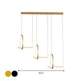 Modernist Led Hanging Chandelier Lamp Kit In Black/Gold With Metallic 3-Ringed Design Warm/White