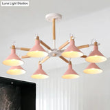 Modern Metal 8-Bulb Hanging Chandelier - Horn Shape Design For Living Room