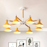 Modern Metal 8-Bulb Hanging Chandelier - Horn Shape Design For Living Room Yellow