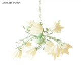 Modern Metal 9-Bulb Green Flower Chandelier Pendant Light For Living Room