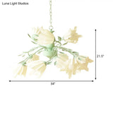 Modern Metal 9-Bulb Green Flower Chandelier Pendant Light For Living Room