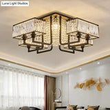 Modern Metal And Clear Crystal Semi Flush Light - Black Cubic Ceiling Mounted Fixture