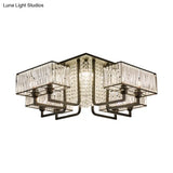 Modern Metal And Clear Crystal Semi Flush Light - Black Cubic Ceiling Mounted Fixture