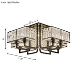 Modern Metal And Clear Crystal Semi Flush Light - Black Cubic Ceiling Mounted Fixture