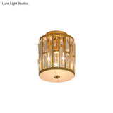 Modern Metal And Crystal Cylinder Flush Mount Light With Gold Ceiling Fixture’ Or ’Gold Light: