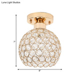 Modern Metal And Crystal Dome Ceiling Fixture - Gold Semi Flush Mount Light For Hallway