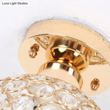 Modern Metal And Crystal Dome Ceiling Fixture - Gold Semi Flush Mount Light For Hallway