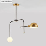 Modern Metal Armed Chandelier With 2/4 Bulbs Black And Gold Finish Ceiling Suspension Lamp