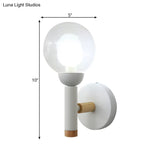 Modern Metal Armed Wall Lamp In White With Clear Glass Shade - 1 Bulb Sconce Light Fixture