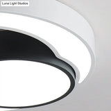 Modern Metal Black And White Round Led Flush Light - 16’/19.5’/23.5’ Wide Warm/White