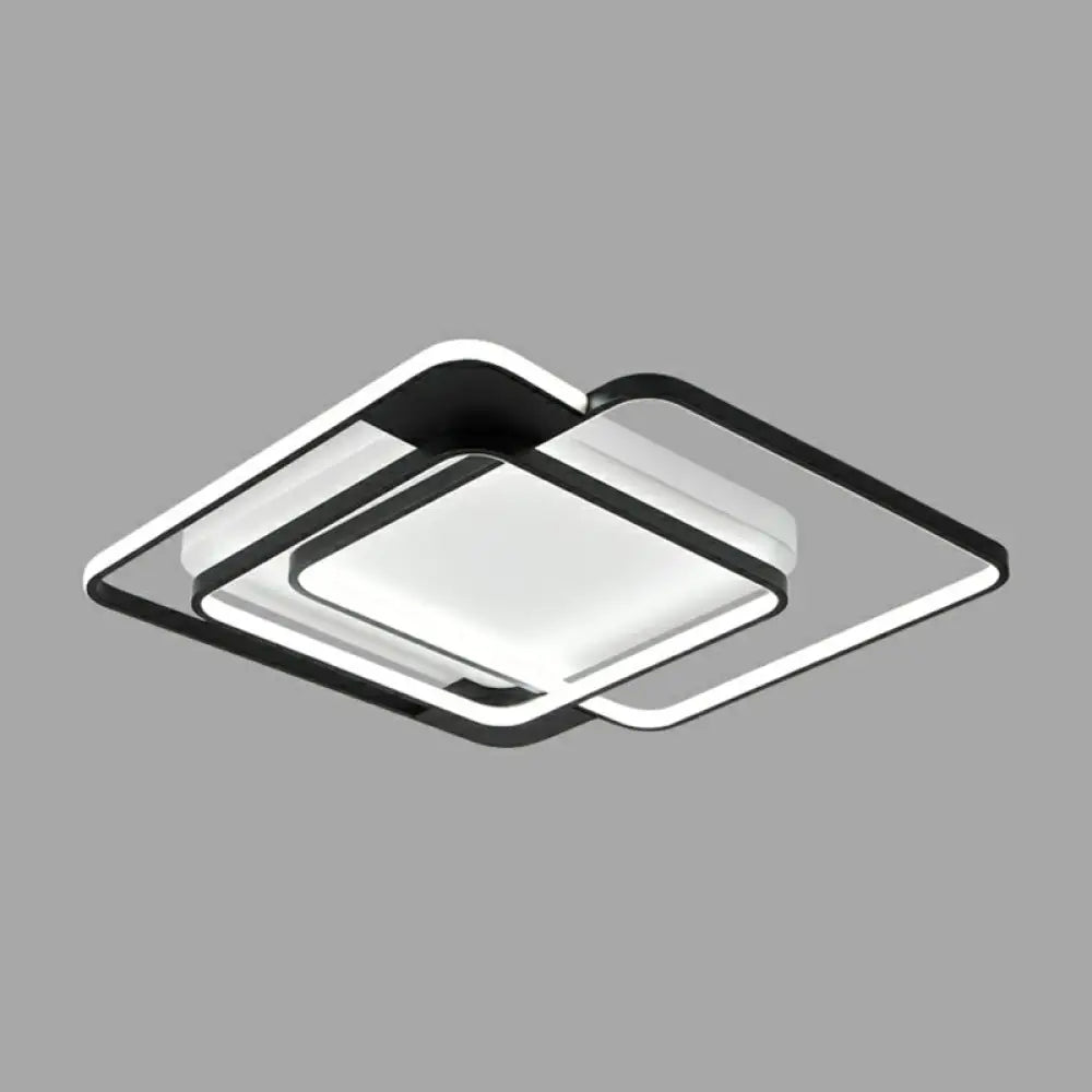 Modern Metal Black Led Square Flush Mount For Bedrooms / 20.5’ Remote Control Stepless Dimming