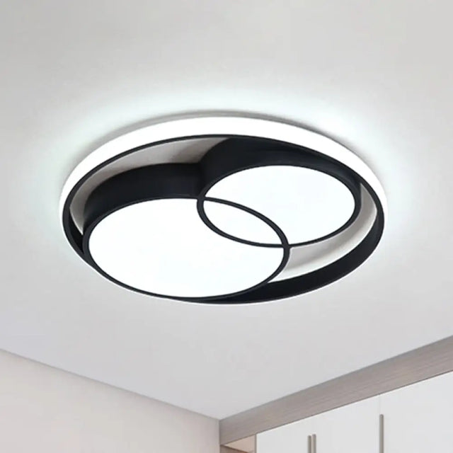 Modern Metal Black/White Circle Ceiling Flush Mount With Integrated Led For Bedroom Lighting