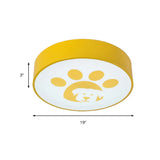 Modern Metal Ceiling Lamp For Kids Bedroom With Doggy Foot Design Round Mount