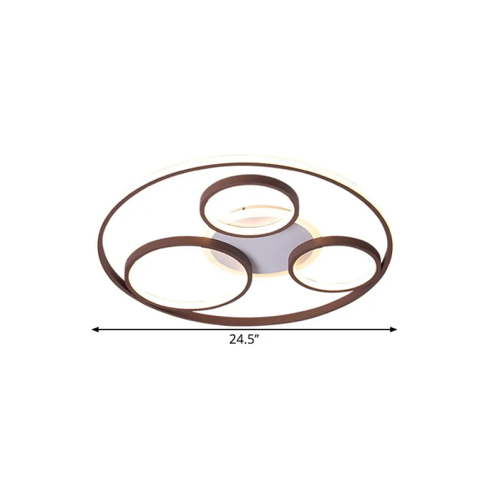 Modern Metal Ceiling Light Fixture - 24.5/30.5 W Rings Led Flushmount Brown Warm/White