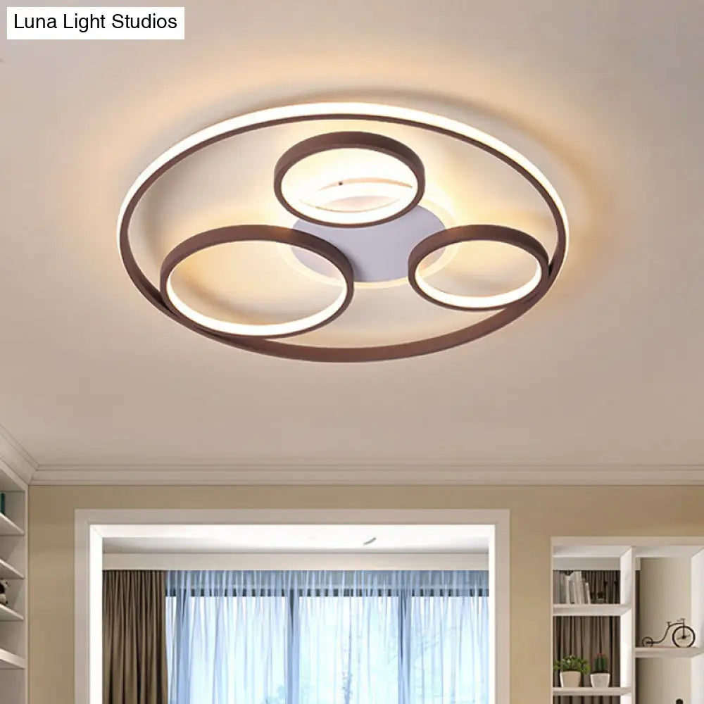 Modern Metal Ceiling Light Fixture - 24.5’/30.5’ W Rings Led Flushmount Brown Warm/White