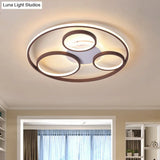 Modern Metal Ceiling Light Fixture - 24.5’/30.5’ W Rings Led Flushmount Brown Warm/White
