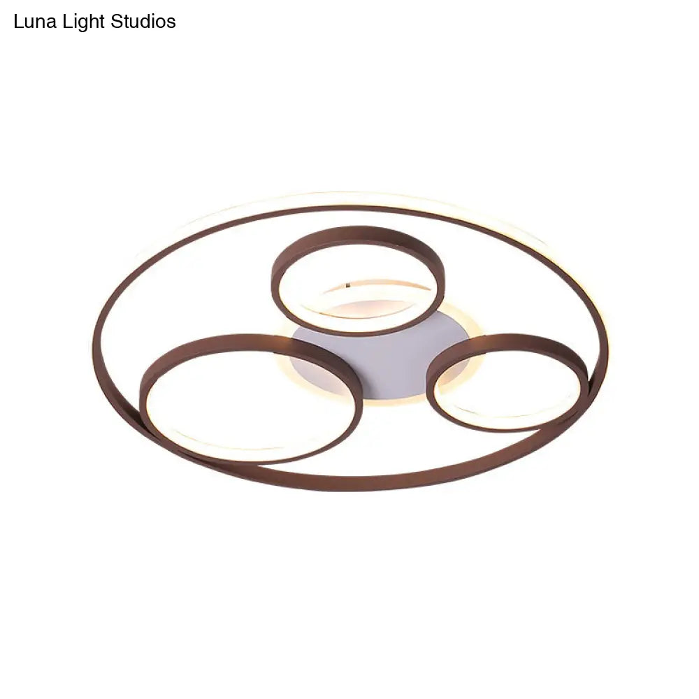 Modern Metal Ceiling Light Fixture - 24.5’/30.5’ W Rings Led Flushmount Brown Warm/White