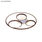 Modern Metal Ceiling Light Fixture - 24.5’/30.5’ W Rings Led Flushmount Brown Warm/White