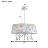 Modern Metal Chandelier With Drum Shade And Clear Crystal Accents White Pendant Light For Dining