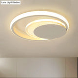 Modern Metal Circle Flush Ceiling Light In White/Black Finish - Led Flushmount Lamp With White/Warm