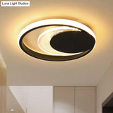 Modern Metal Circle Flush Ceiling Light In White/Black Finish - Led Flushmount Lamp With White/Warm