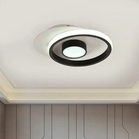Modern Metal Circle Flush Lamp With Led For Porch - White/Black Or Gold/Black Warm/White Light