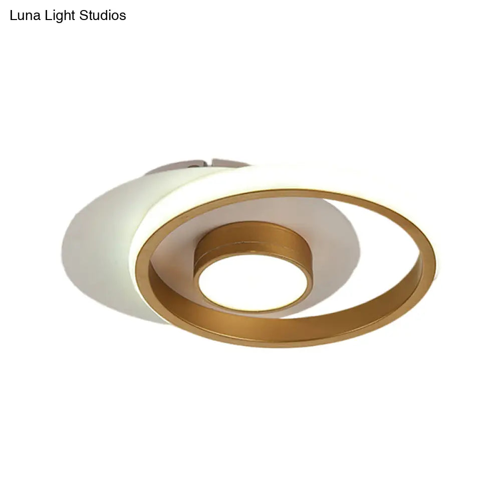 Modern Metal Circle Flush Lamp With Led For Porch - White/Black Or Gold/Black Warm/White Light