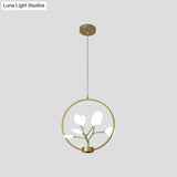 Modern Metal Circle Hanging Ceiling Light - 9 Bulbs Chandelier With Firefly Design
