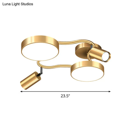 Modern Metal Circular Semi Flush Mount - 4-Bulb Gold Ceiling Lighting For Bedroom