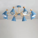 Modern Metal Cone Chandelier With 8 Bulbs - Stylish Pendant Light Fixture For Living Room Wood Cork