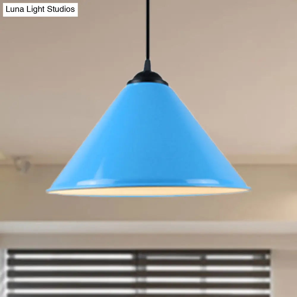 Modern Metal Cone Hanging Light 1-Light Pink/Yellow/Green Pendant 12’/14’/16’ Dia