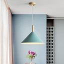 Modern Metal Cone Hanging Pendant Light 1-Light Yellow/Blue 12.5’/16.5’ Dia Blue / 12.5’