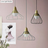 Modern Metal Cone Pendant Light With Wire-Cage Shade - 1 9’/13’ Wide