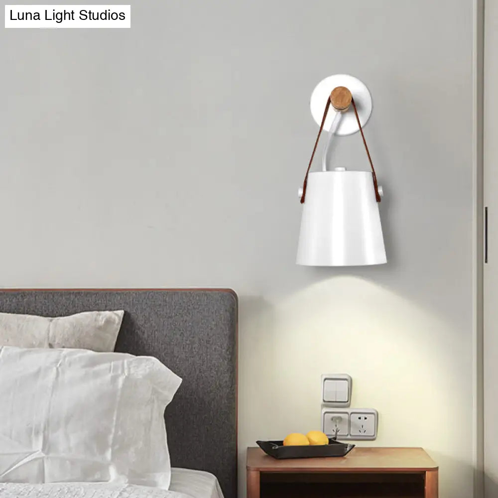 Modern Metal Cone Sconce Light With Wood Arm - White/Black Wall Fixture