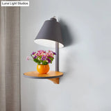 Modern Metal Cone Wall Sconce With Shelf - Bedroom Lamp