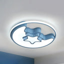 Modern Metal Crescent And Star Ceiling Mount Light - Flush For Nursing Room Blue / White