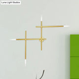 Modern Metal Crossed Lines Wall Sconce Light - 4-Light Black/Gold Lamp In Warm/White