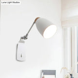 Modern Metal Cup Wall Mounted Light - Rotatable 1-Light Sconce Lamp White/Black Finish