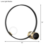 Modern Metal Desk Lamp: Circle Bulb Nightstand Light In Black With Milk Glass Shade