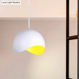 Modern Metal Dome Ceiling Light With Adjustable Height - 1 Bulb Inner Pink/Yellow 8’/12’ W