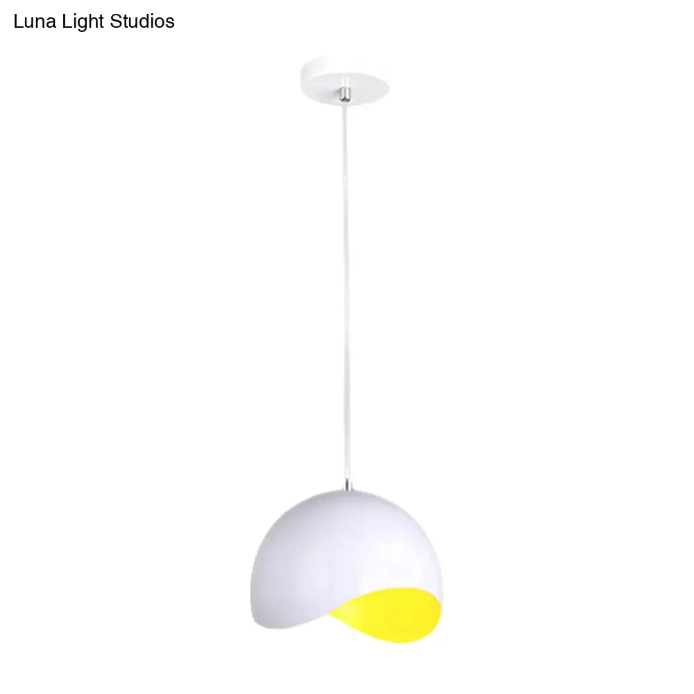 Modern Metal Dome Ceiling Light With Adjustable Height - 1 Bulb Inner Pink/Yellow 8’/12’ W
